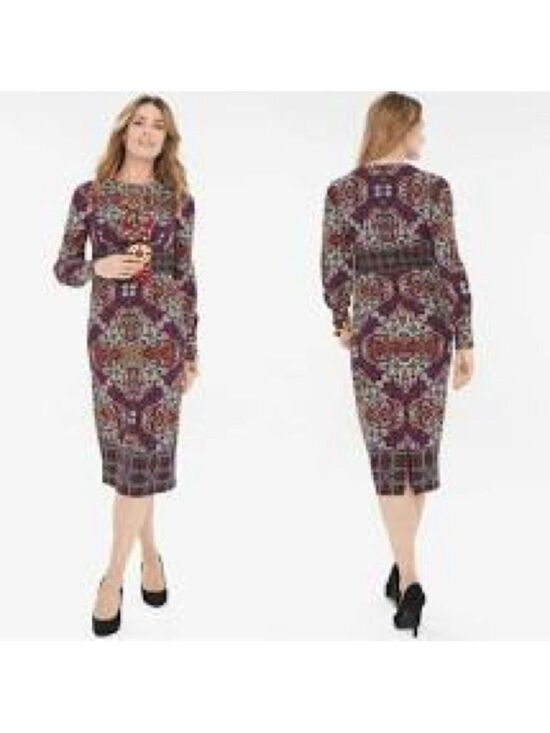 Chico's Dresses & Skirts - Chico's Long Sleeve Medallion Print Sheath Dress in Warm Colors Size 2 (10-12)